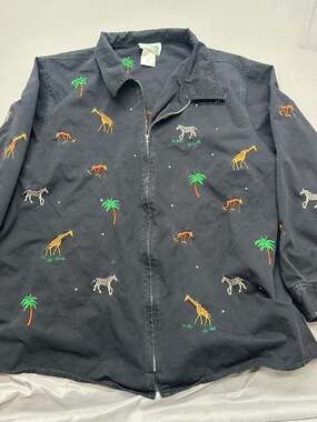 The Quaker Factory Embroidered Zebras Giraffes Monkeys Animals Jacket Size 3x